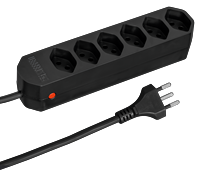 Steckdosenleiste 6xT13, schwarz, ohne Schalter