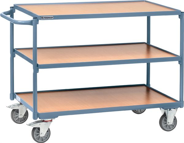 PROMAT Tischwagen, 3 Ladeflächen, Schiebebügel