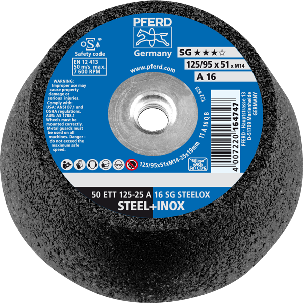 Pferd Schleiftopf ETT 125-25 A 16 SG Steelox/M14