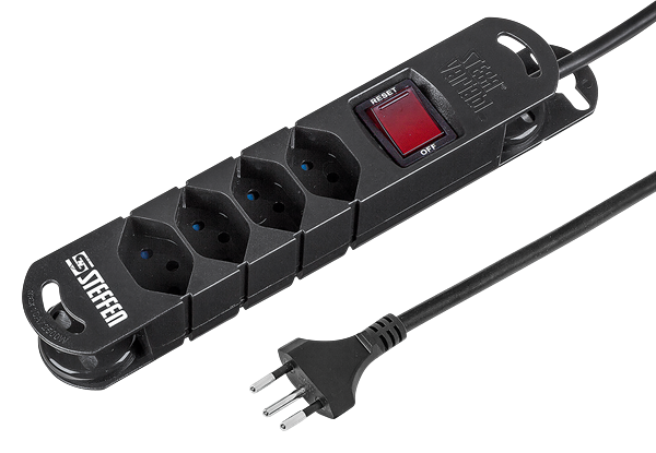 Steckdosenleiste 4xT13, schwarz, mit Schalter